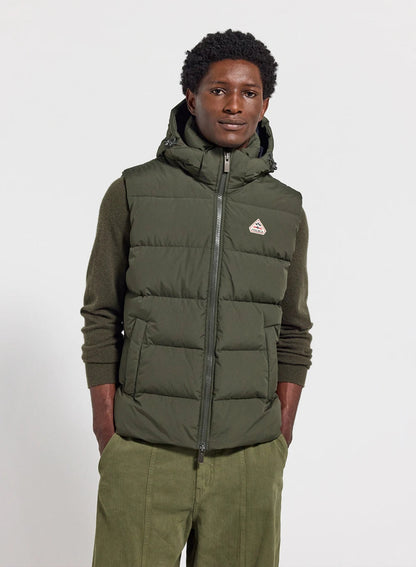Pyrenex Spoutnic sleeveless down jacket with removable hood dark khaki