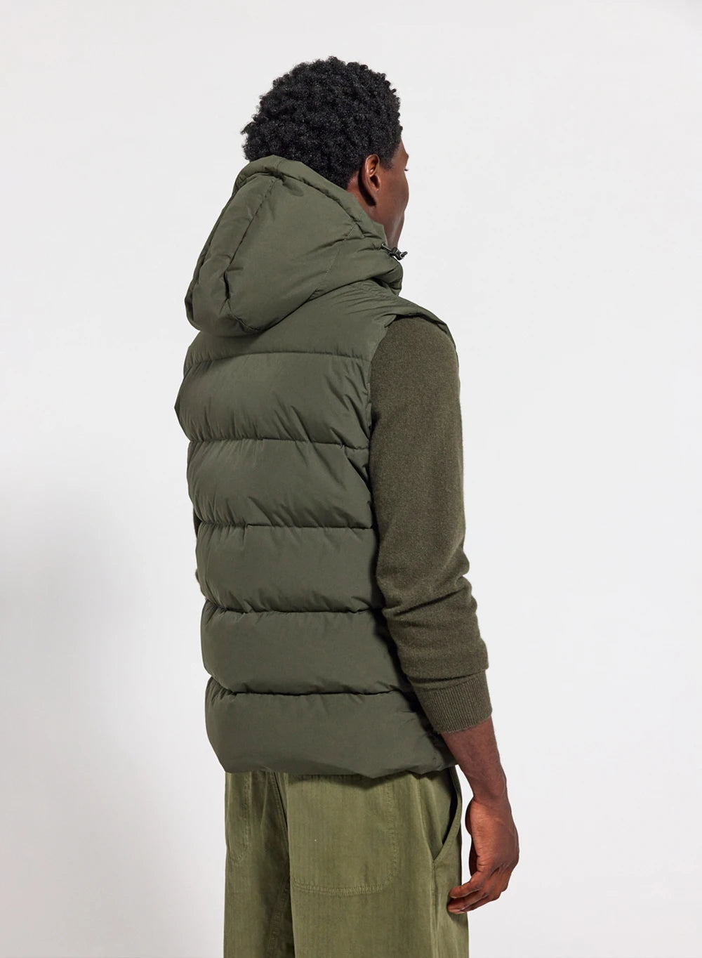 Pyrenex Spoutnic sleeveless down jacket with removable hood dark khaki