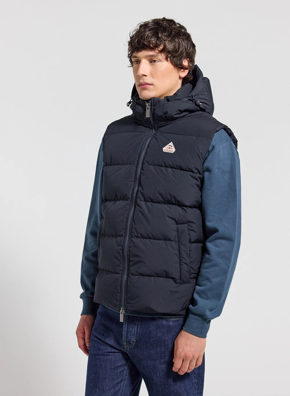 Pyrenex Spoutnic sleeveless down jacket with removable hood, dark navy