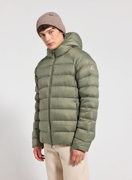 Hooded men's down jacket Pyrenex Arial light khaki