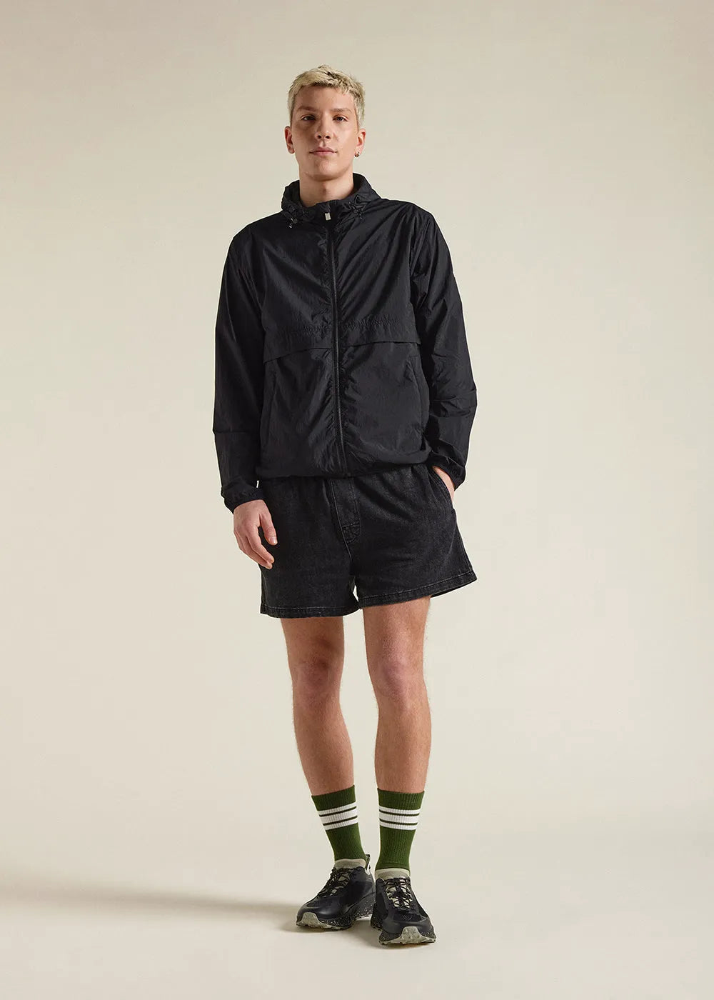 Ridge Black unisex hooded windbreaker