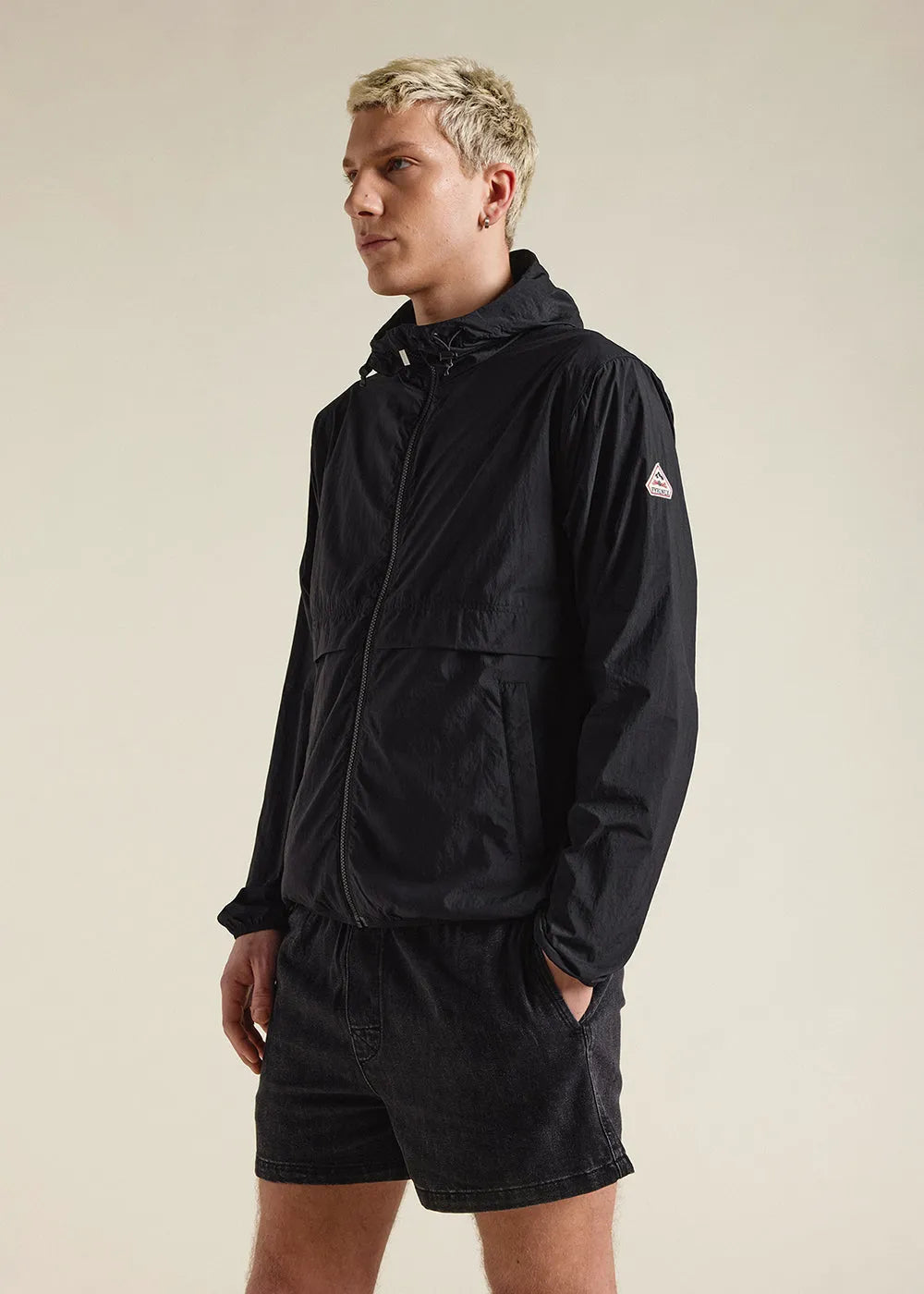 Ridge Black unisex hooded windbreaker