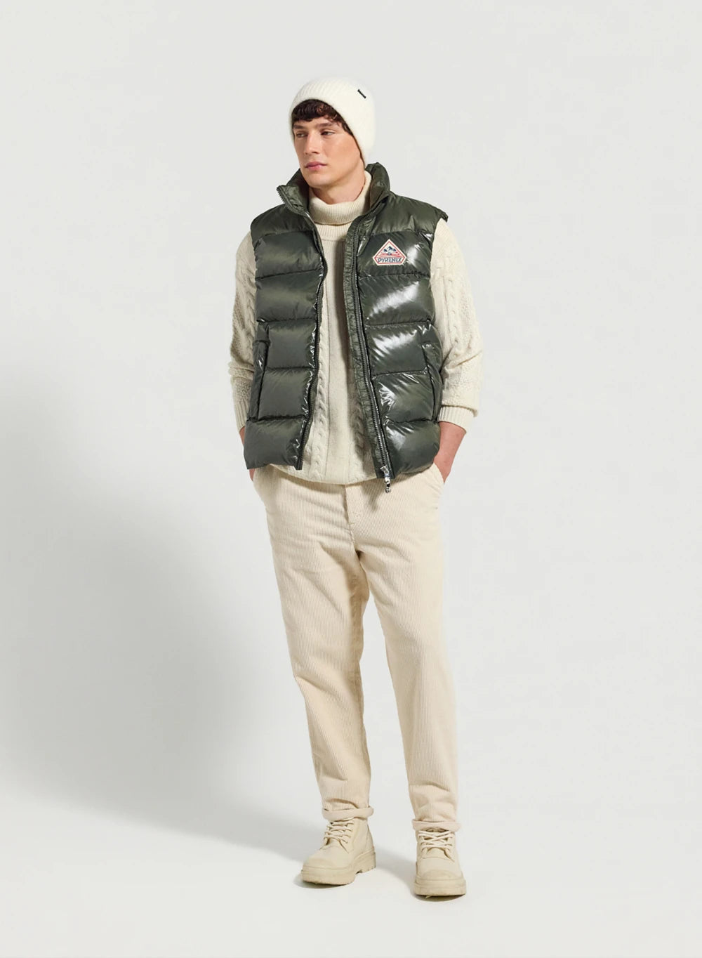Pyrenex John unisex sleeveless down gilet dark khaki