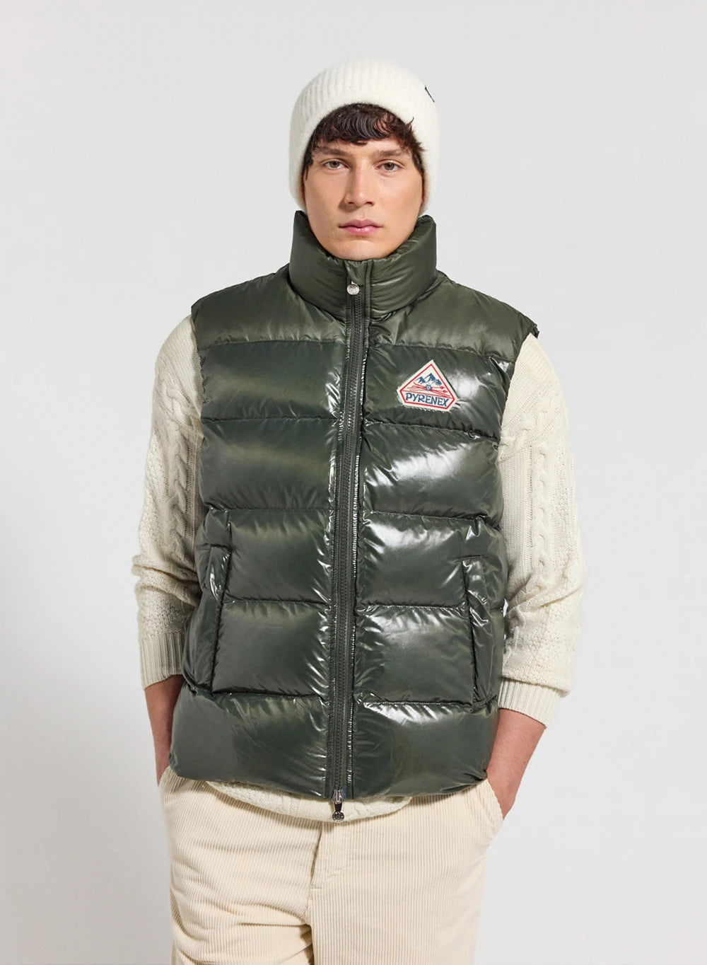Pyrenex John unisex sleeveless down gilet dark khaki