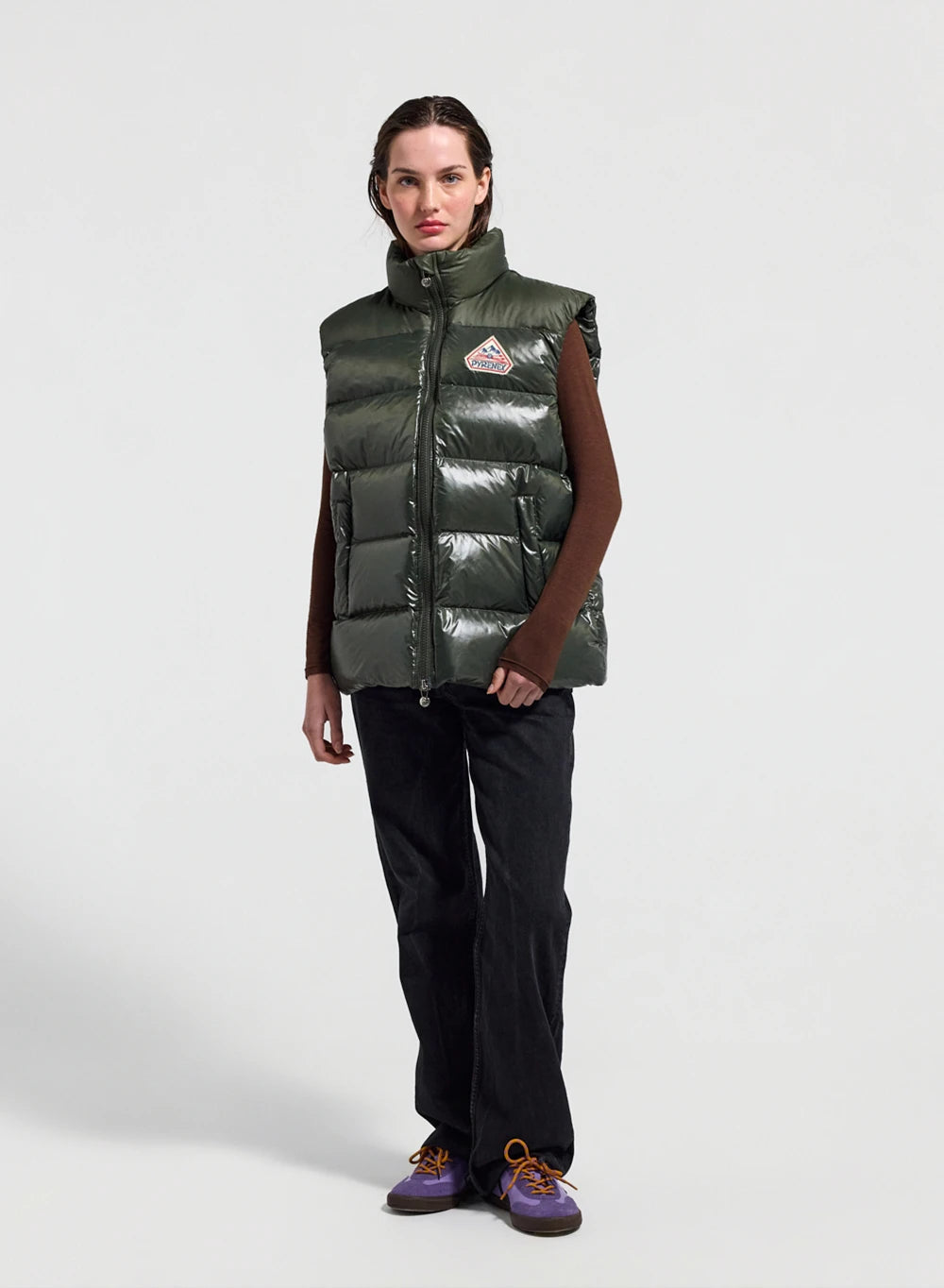 Pyrenex John unisex sleeveless down gilet dark khaki