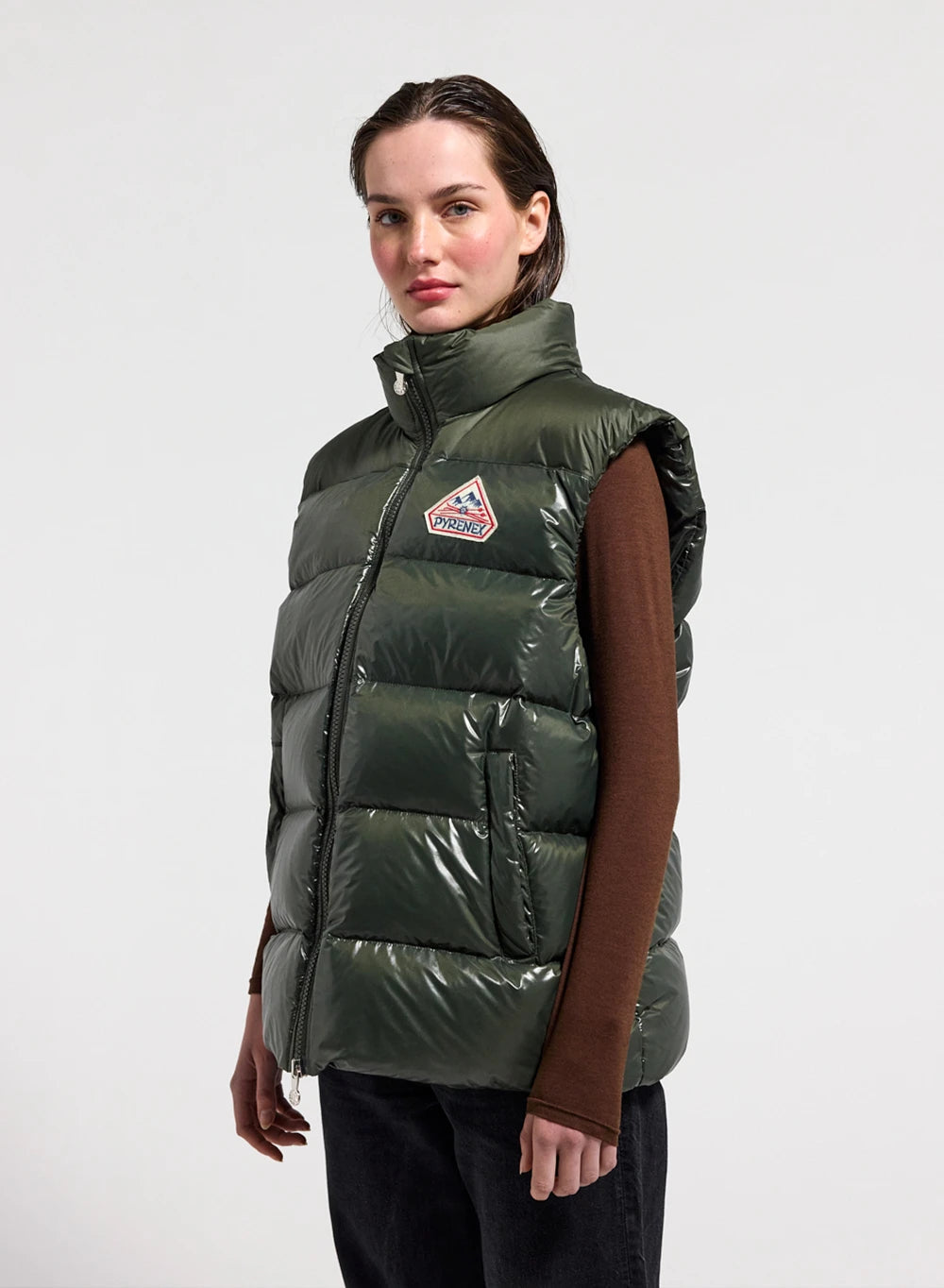 Pyrenex John unisex sleeveless down gilet dark khaki