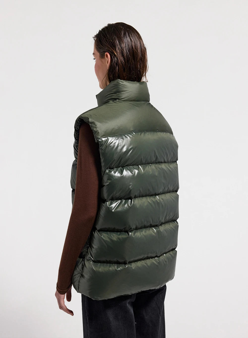 Pyrenex John unisex sleeveless down gilet dark khaki