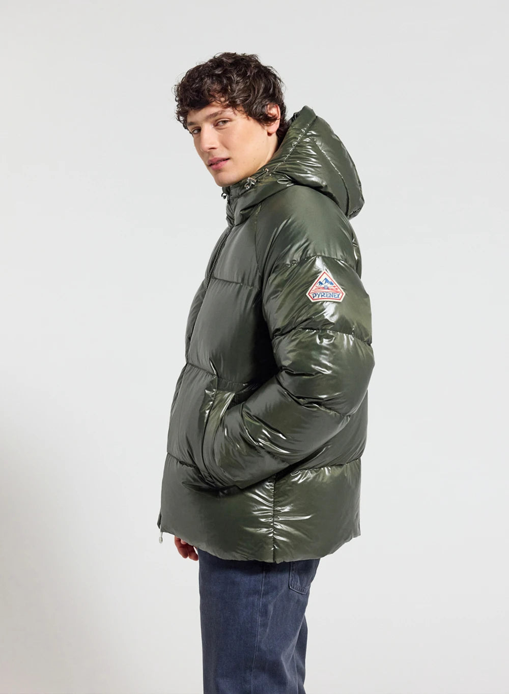 Unisex hooded down jacket Pyrenex Sten dark khaki