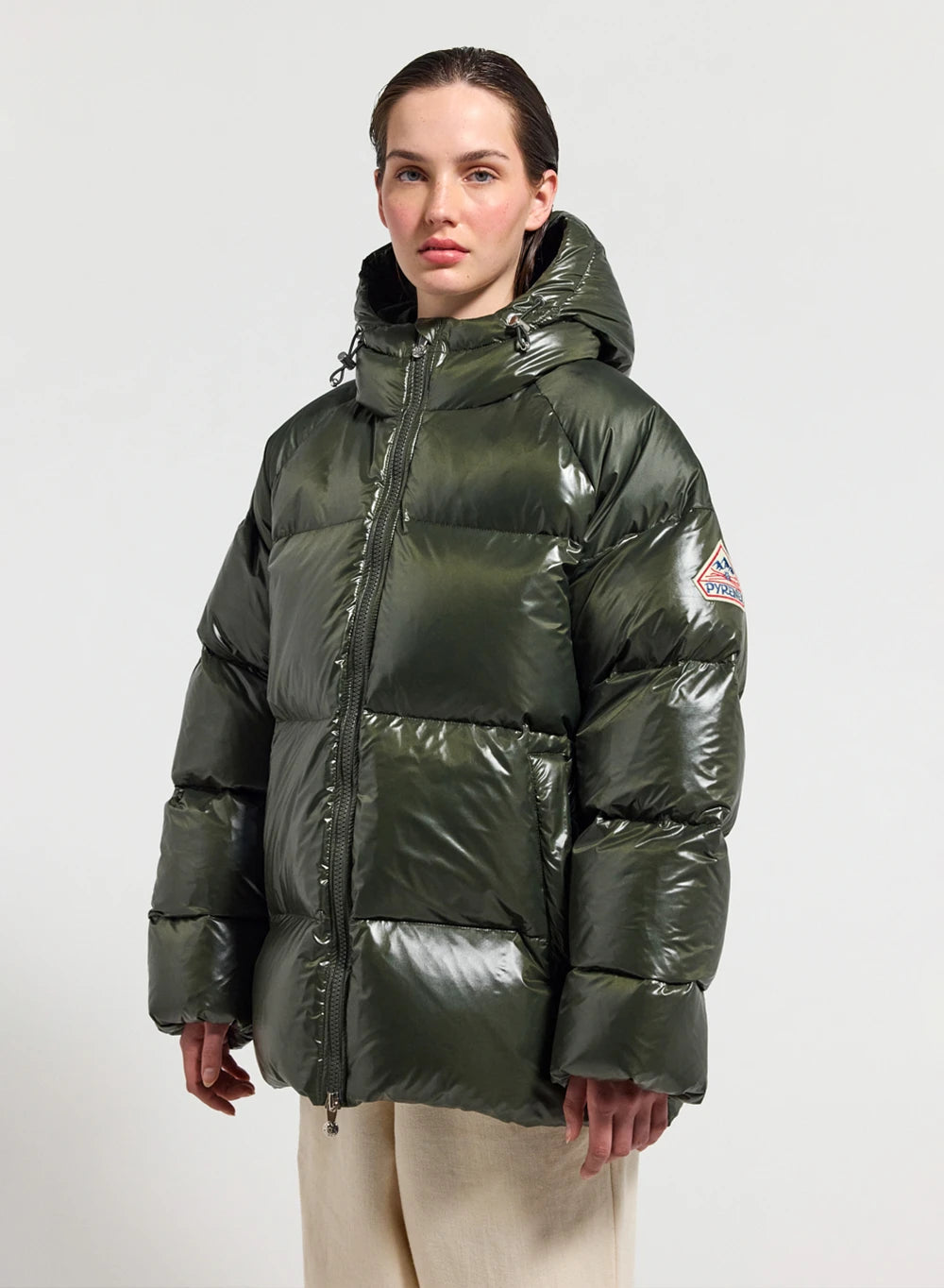 Unisex hooded down jacket Pyrenex Sten dark khaki