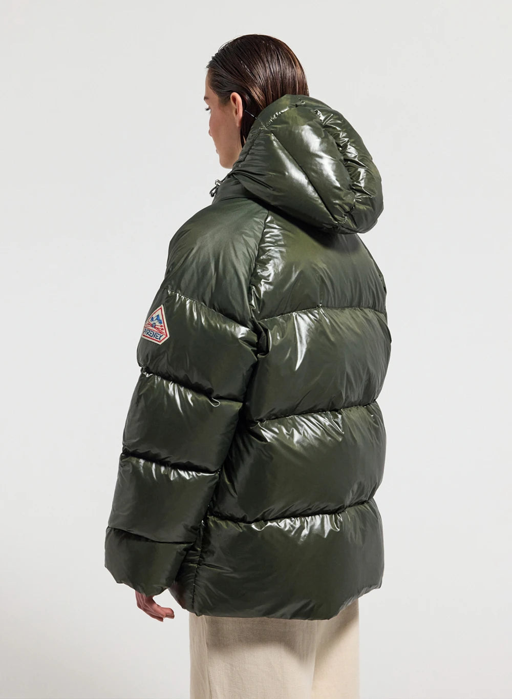 Unisex hooded down jacket Pyrenex Sten dark khaki