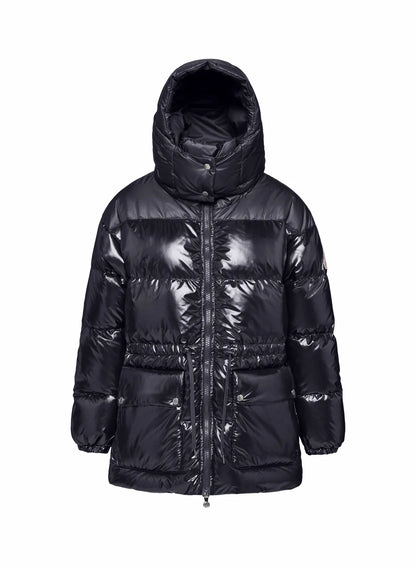 Shiny hooded women's down jacket Pyrenex Alexa black