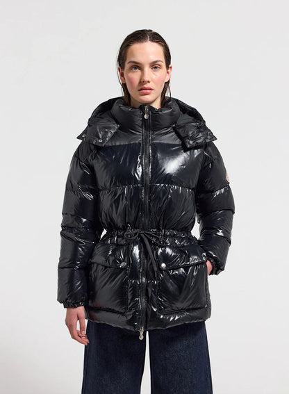 Shiny hooded women's down jacket Pyrenex Alexa black