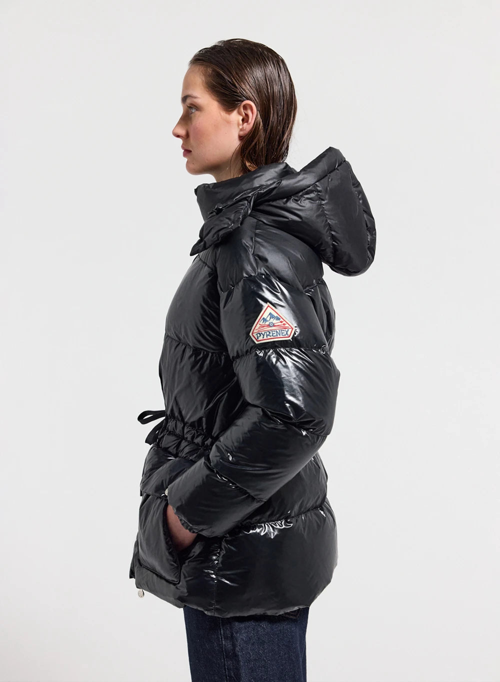 Shiny hooded women's down jacket Pyrenex Alexa black