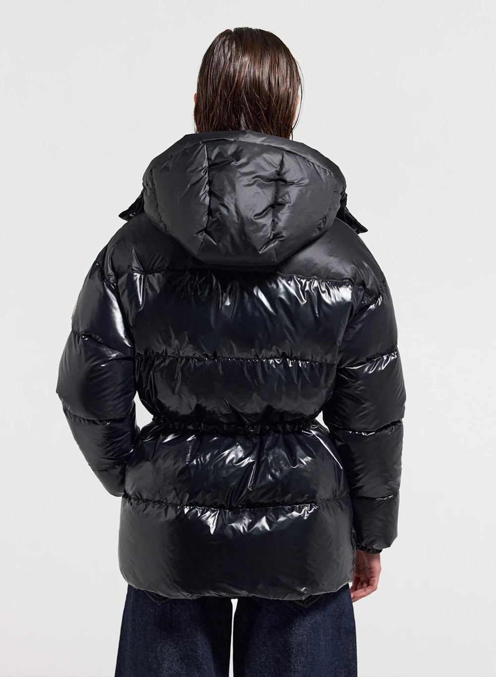 Shiny hooded women's down jacket Pyrenex Alexa black