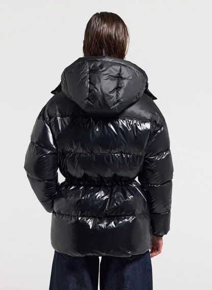 Shiny hooded women's down jacket Pyrenex Alexa black