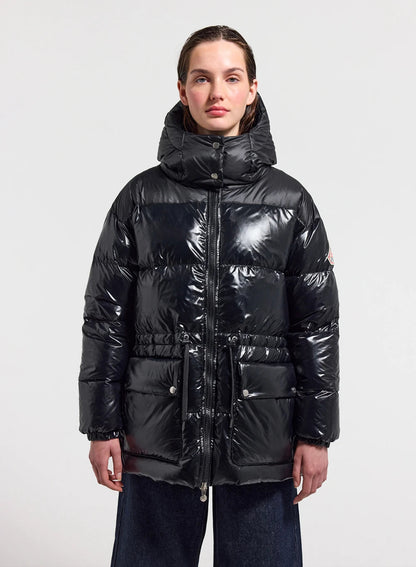 Shiny hooded women's down jacket Pyrenex Alexa black