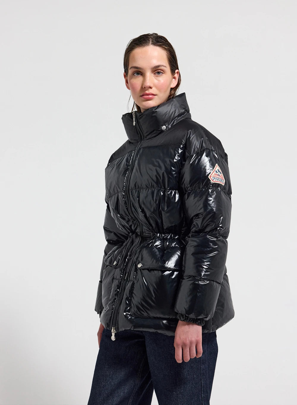 Shiny hooded women's down jacket Pyrenex Alexa black