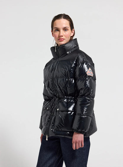 Shiny hooded women's down jacket Pyrenex Alexa black