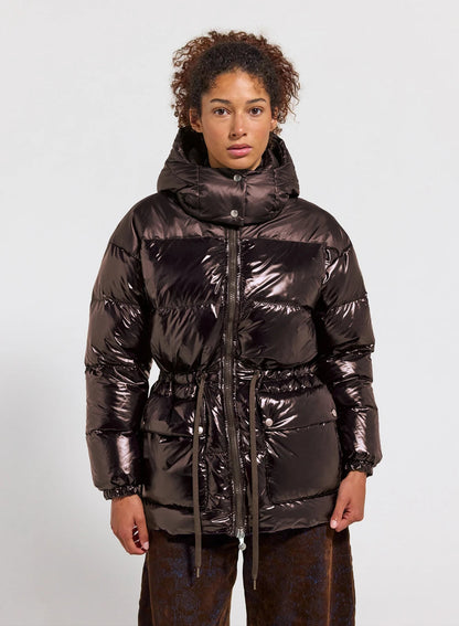 Shiny hooded women's down jacket Alexa brown