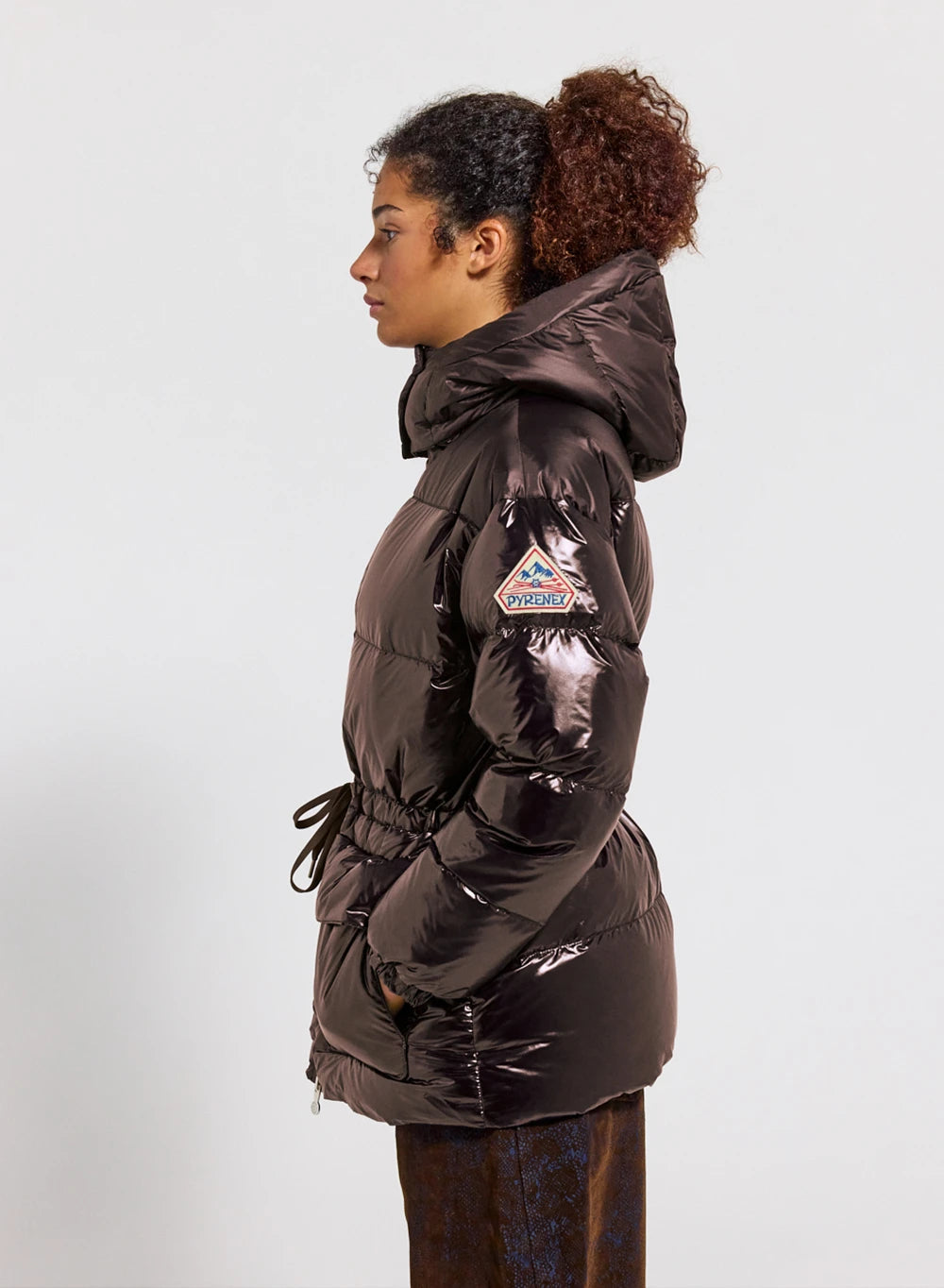 Shiny hooded women's down jacket Alexa brown