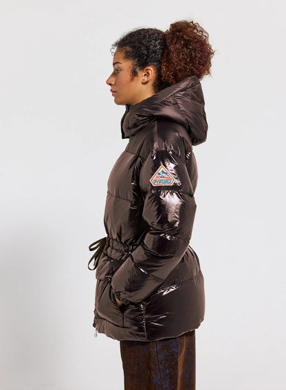 Shiny hooded women's down jacket Alexa brown
