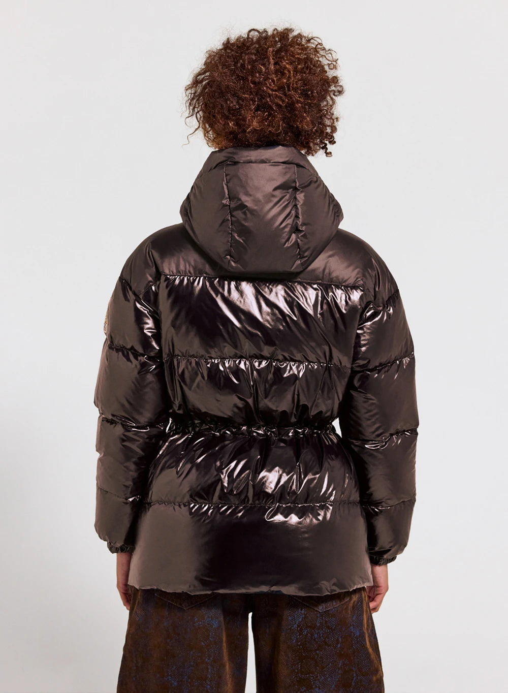 Shiny hooded women's down jacket Alexa brown