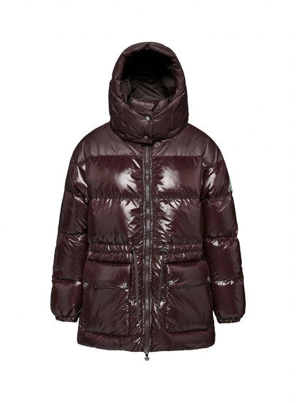 Shiny hooded women's down jacket Alexa brown
