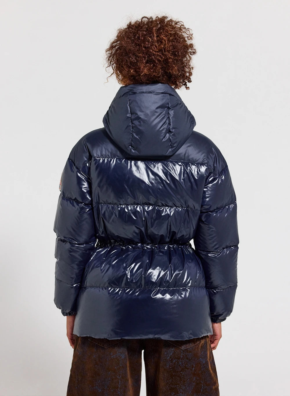 Women's hooded shiny down jacket Pyrenex Alexa navy blue