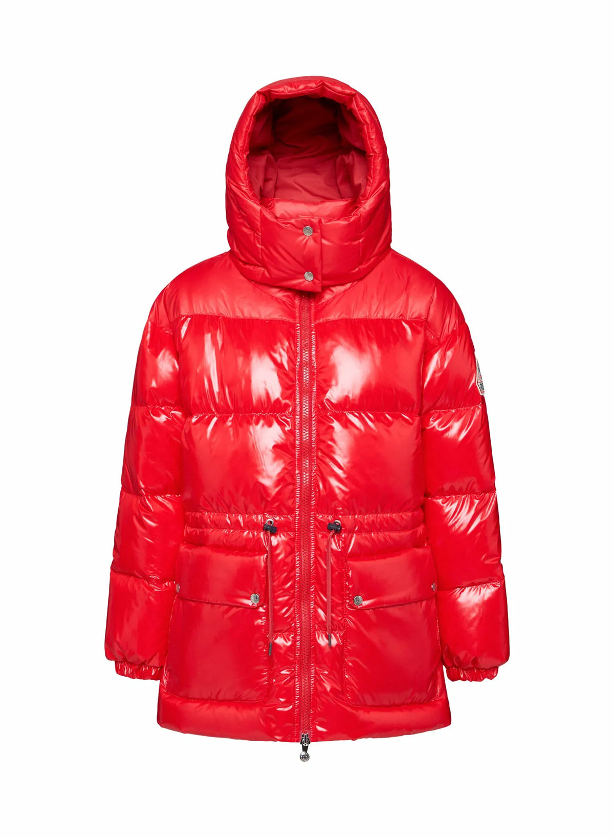 Shiny hooded women's down jacket Pyrenex Alexa red