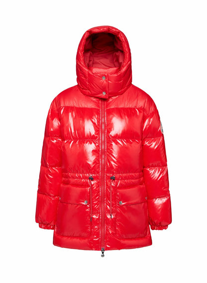 Shiny hooded women's down jacket Pyrenex Alexa red