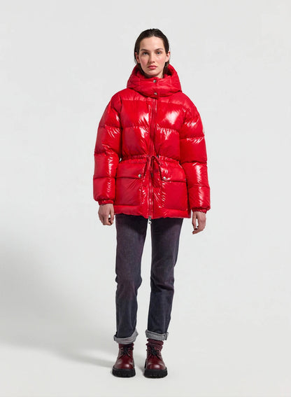 Shiny hooded women's down jacket Pyrenex Alexa red