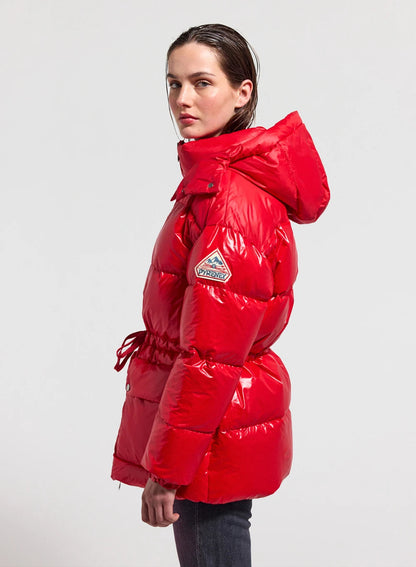 Shiny hooded women's down jacket Pyrenex Alexa red