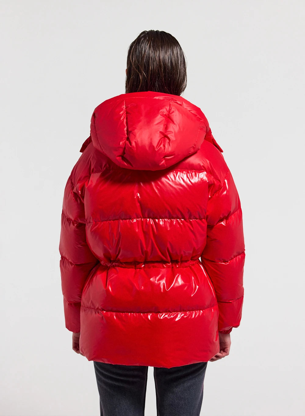 Shiny hooded women's down jacket Pyrenex Alexa red