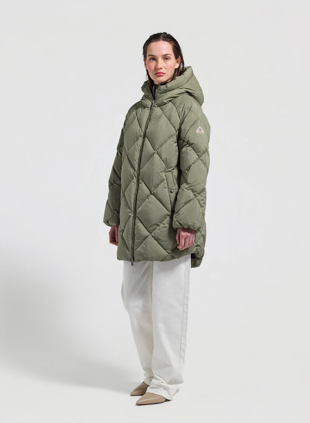 Long hooded women's down jacket Pyrenex Adele Parka light khaki