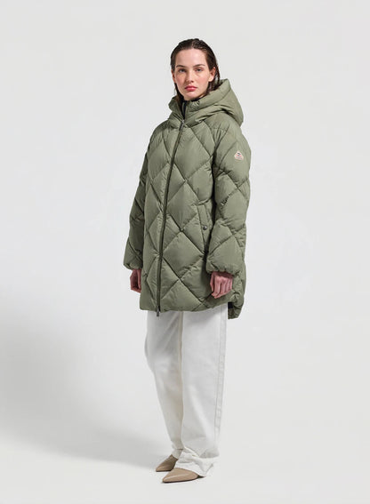 Long hooded women's down jacket Pyrenex Adele Parka light khaki