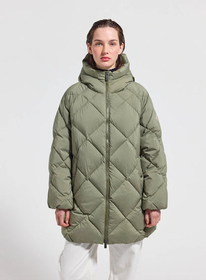 Long hooded women's down jacket Pyrenex Adele Parka light khaki