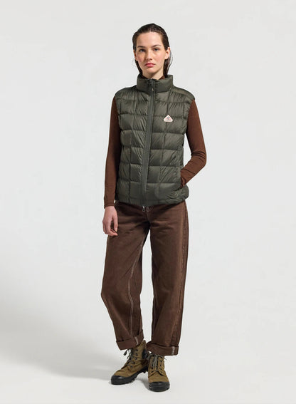 Pyrenex Sunray ultra-lightweight sleeveless women's down jacket in dark khaki