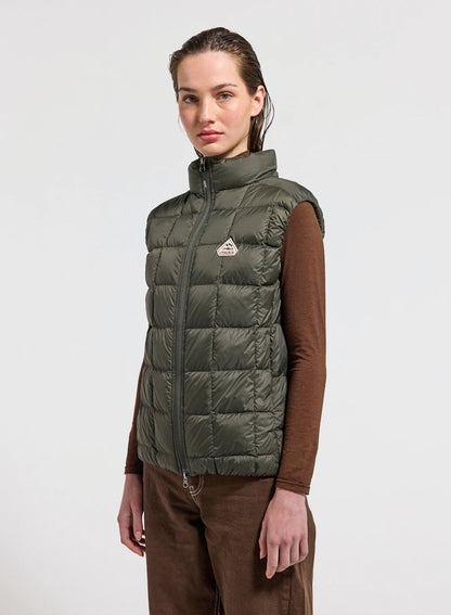 Pyrenex Sunray ultra-lightweight sleeveless women's down jacket in dark khaki