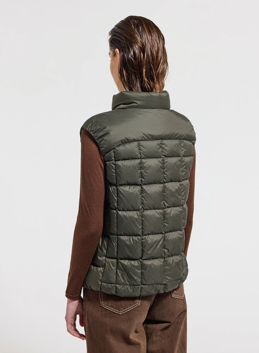 Pyrenex Sunray ultra-lightweight sleeveless women's down jacket in dark khaki