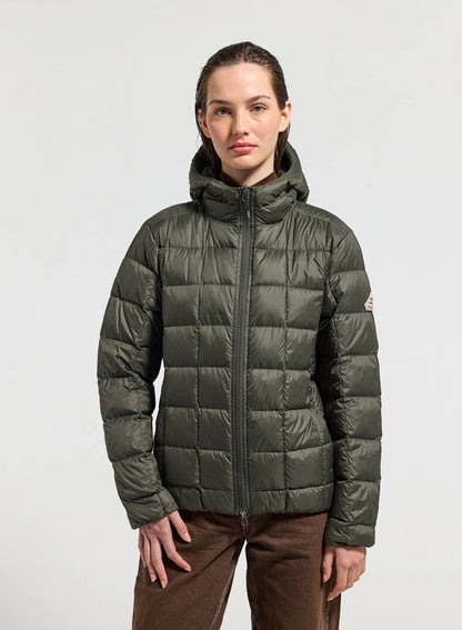 Ultra-lightweight hooded women's down jacket Pyrenex Sunray dark khaki