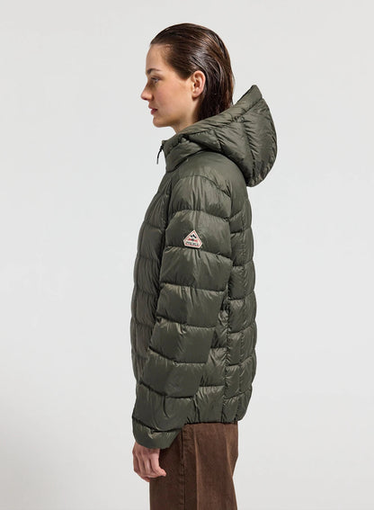 Ultra-lightweight hooded women's down jacket Pyrenex Sunray dark khaki