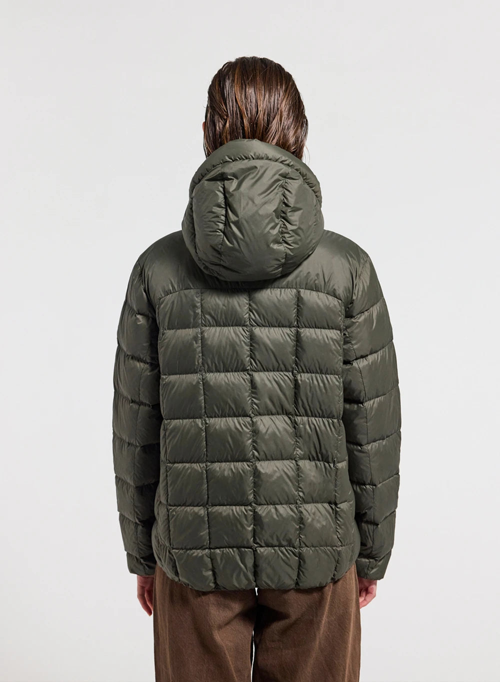 Ultra-lightweight hooded women's down jacket Pyrenex Sunray dark khaki