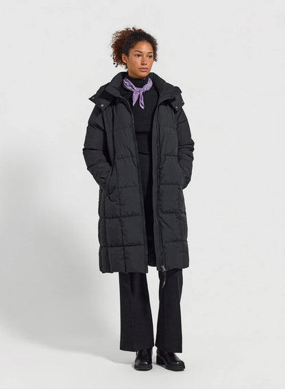 Long hooded winter women's down jacket Mystery black