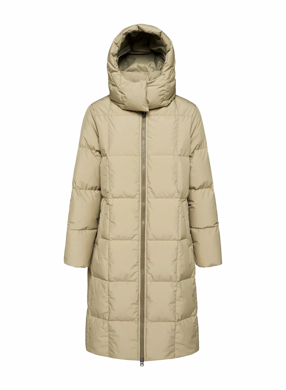 Mystery light khaki long hooded winter women's down jacket