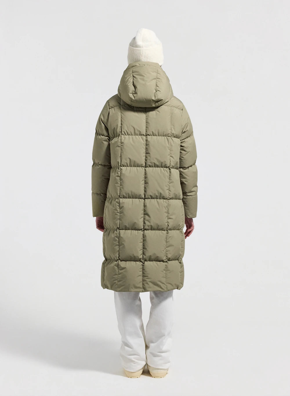 Mystery light khaki long hooded winter women's down jacket