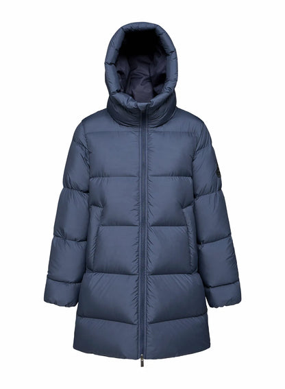 Pyrenex women's mid-length down jacket, Colibri, made in Saint Sever, dark blue