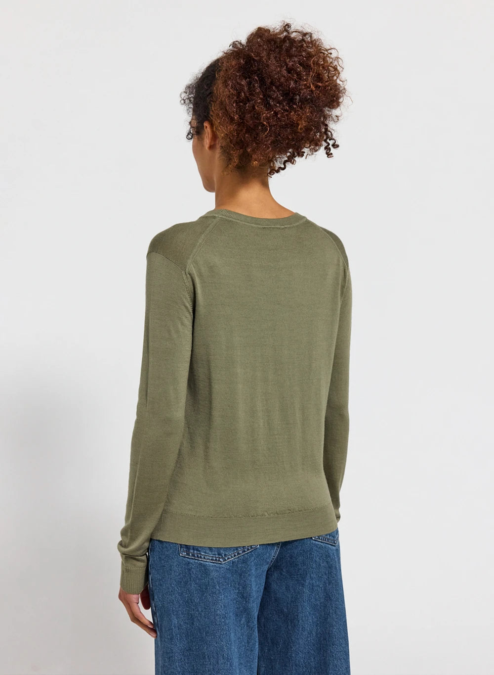 Fine crew-neck merino wool women's jumper Mysig khaki