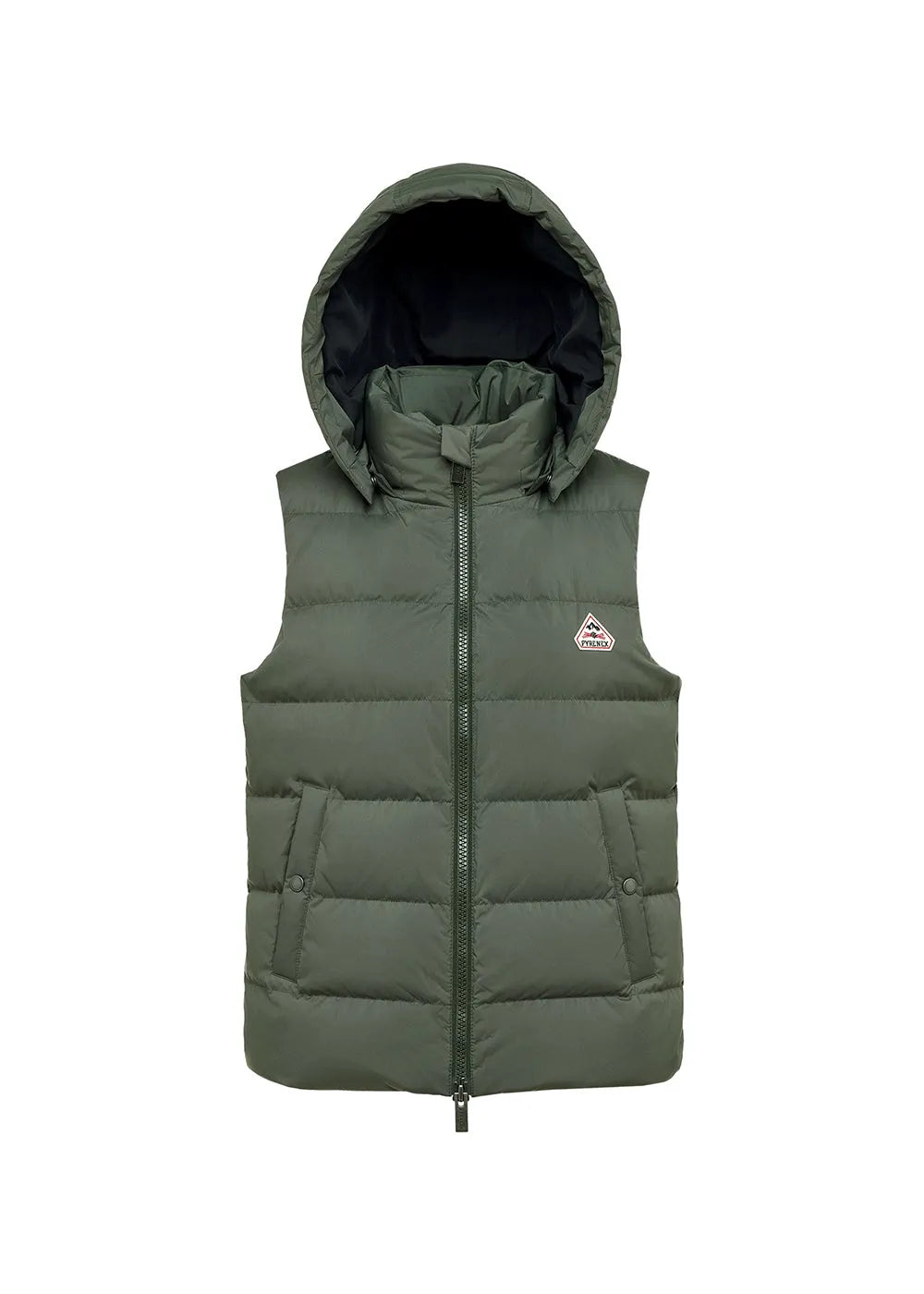 Women's sleeveless Pyrenex Spoutnic down jacket with removable hood in deep khaki
