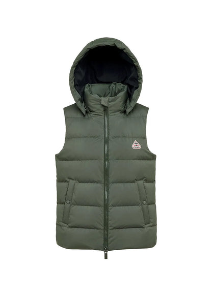 Women's sleeveless Pyrenex Spoutnic down jacket with removable hood in deep khaki