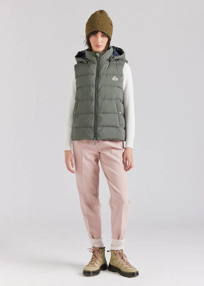 Women's sleeveless Pyrenex Spoutnic down jacket with removable hood in deep khaki